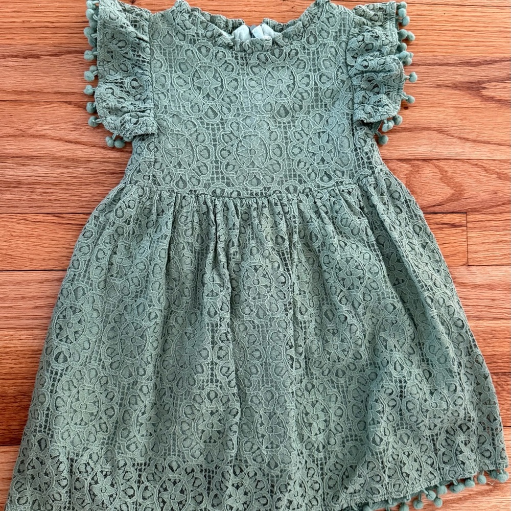 Sage green flutter sleeve lace dress